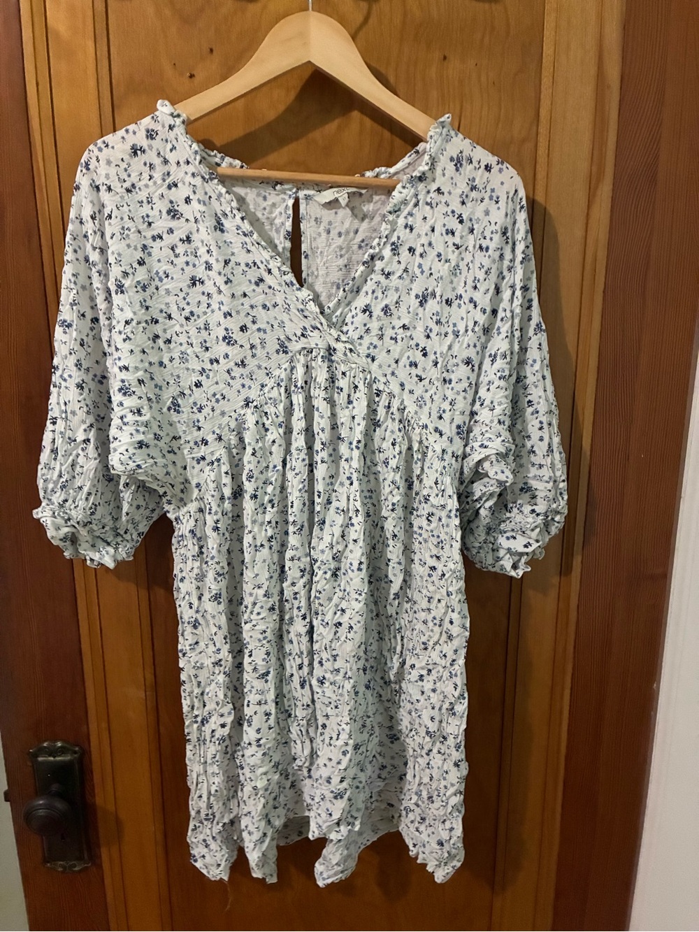 next Light Blue and White Floral boho mini dress / tunic